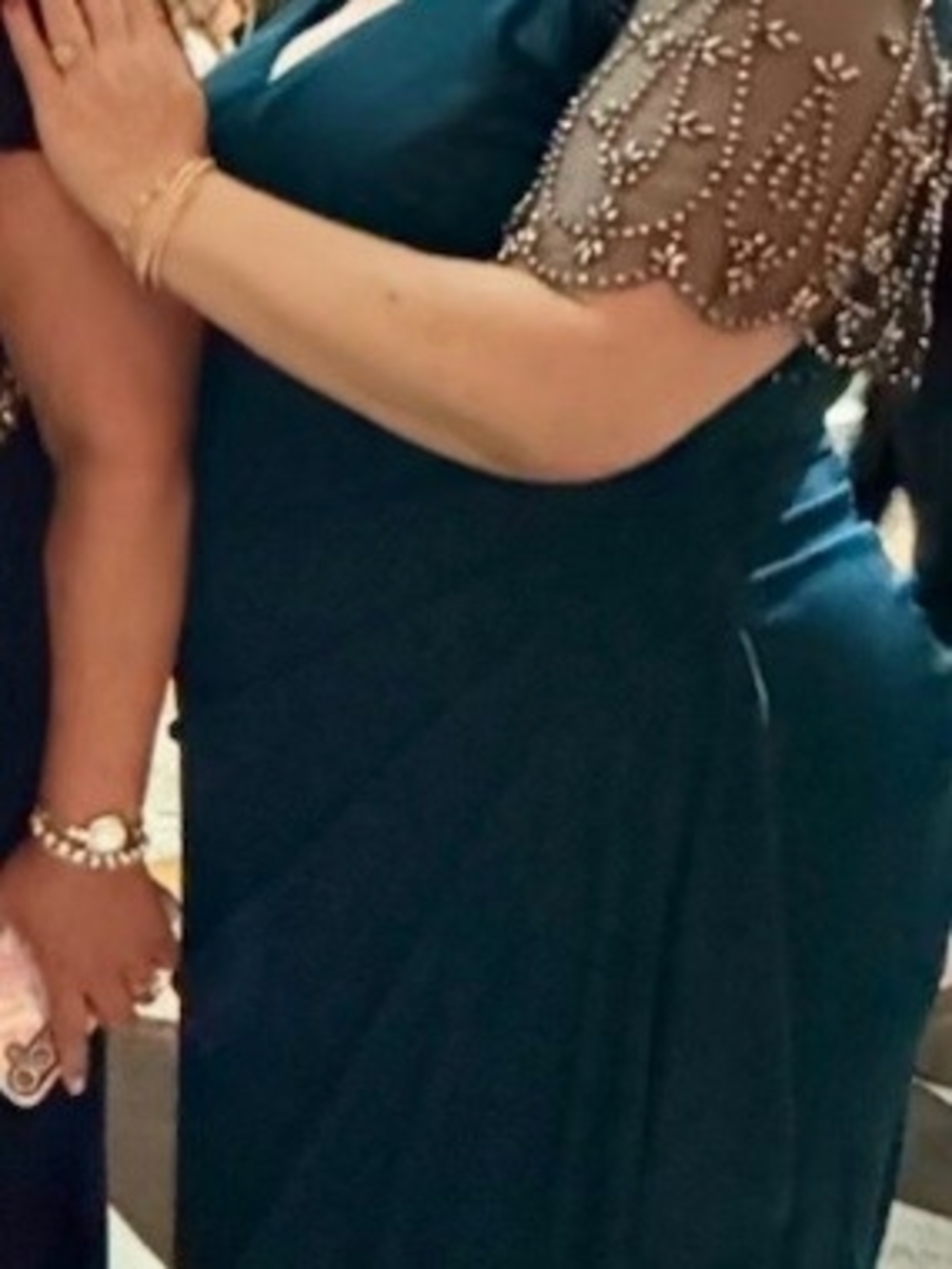 Xscape Teal Beaded Cap-Sleeve Maxi Dress